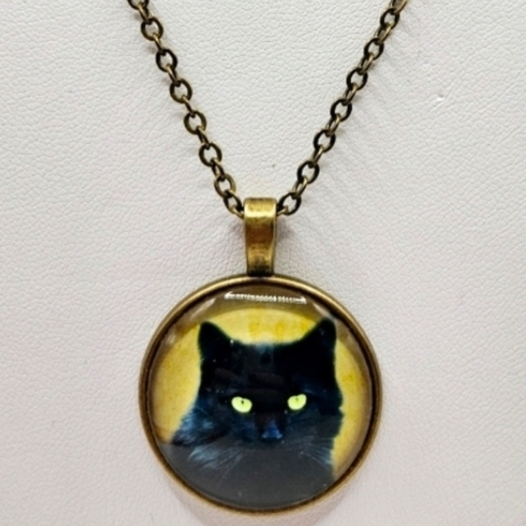 EverRoseLane Jewelry - Black Cat Kitty Cabochon Necklace Halloween Witch Familiar New